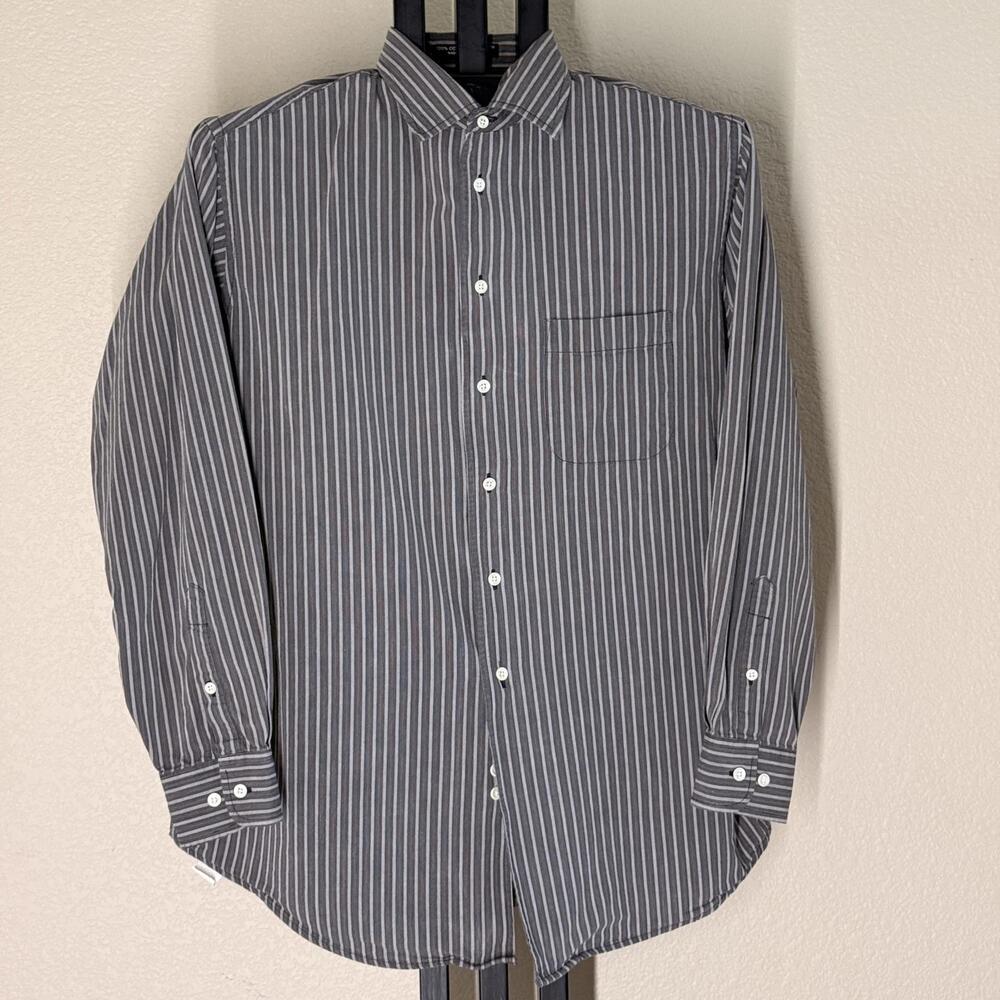 Bill Blass Designer Dress Shirt 16 32/33 Gray Striped Cotton Broadcloth EUC